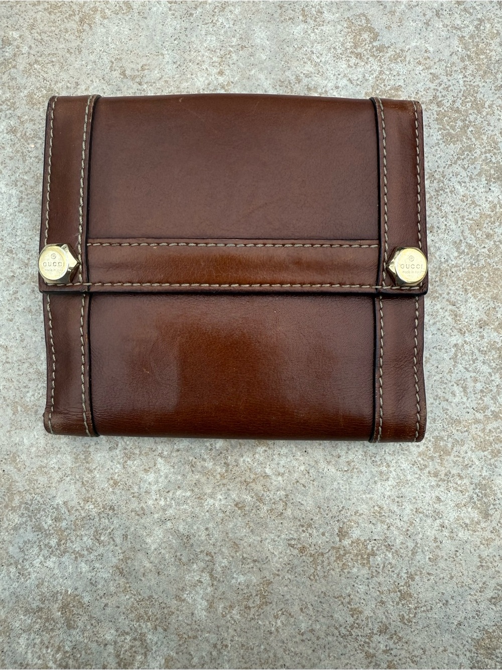Gucci Brown Leather Men's Bifold Wallet with Gold-Tone Snap
